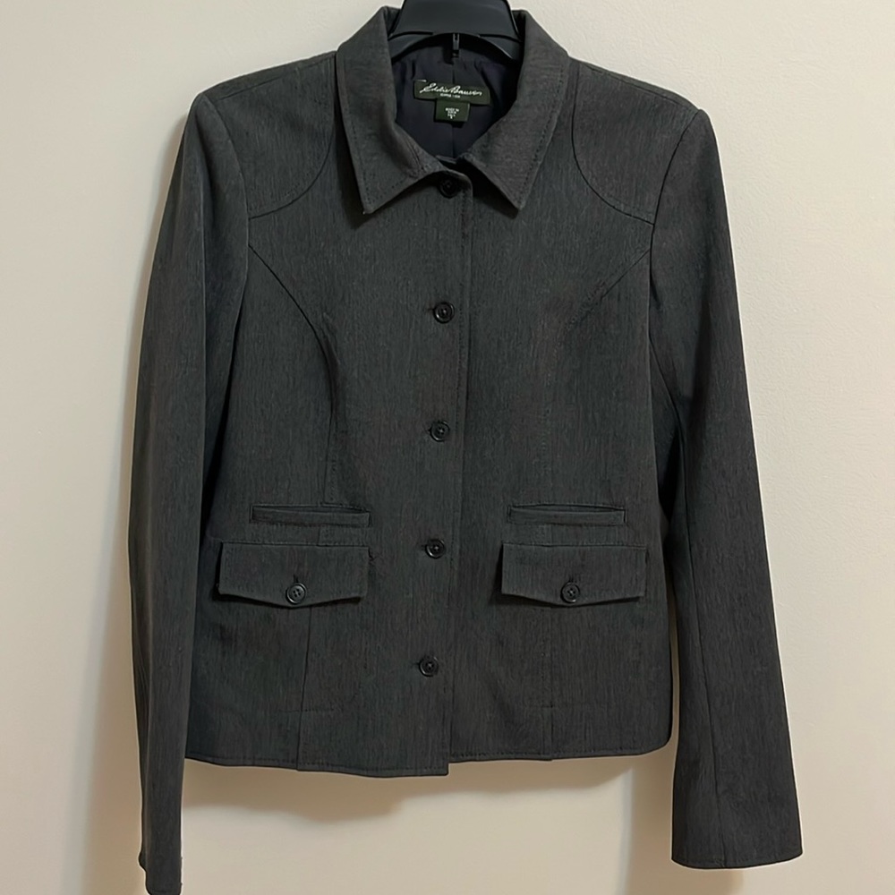 Eddie Bauer blazer jacket womens size 6 tall buttons pockets gray classic career